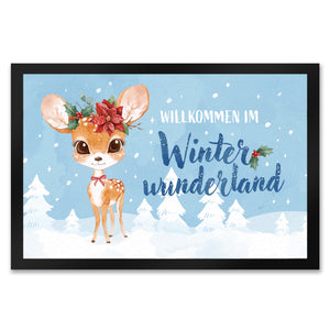 Rehkitz Fußmatte in 35x50 cm mit Spruch Willkommen im Winterwunderland