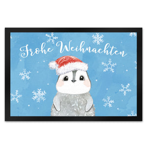 Pinguin mit Weihnachtsmütze Fußmatte in 35x50 cm und Spruch Frohe Weihnachten