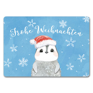 Pinguin mit Weihnachtsmütze Fußmatte in 35x50 cm und Spruch Frohe Weihnachten