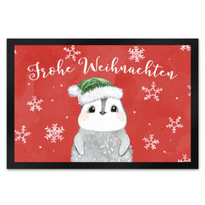 Pinguin mit Weihnachtsmütze Fußmatte in 35x50 cm und Spruch Frohe Weihnachten