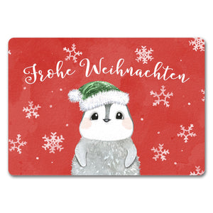 Pinguin mit Weihnachtsmütze Fußmatte in 35x50 cm und Spruch Frohe Weihnachten
