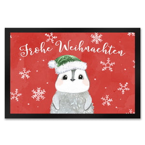 Pinguin mit Weihnachtsmütze Fußmatte in 35x50 cm und Spruch Frohe Weihnachten