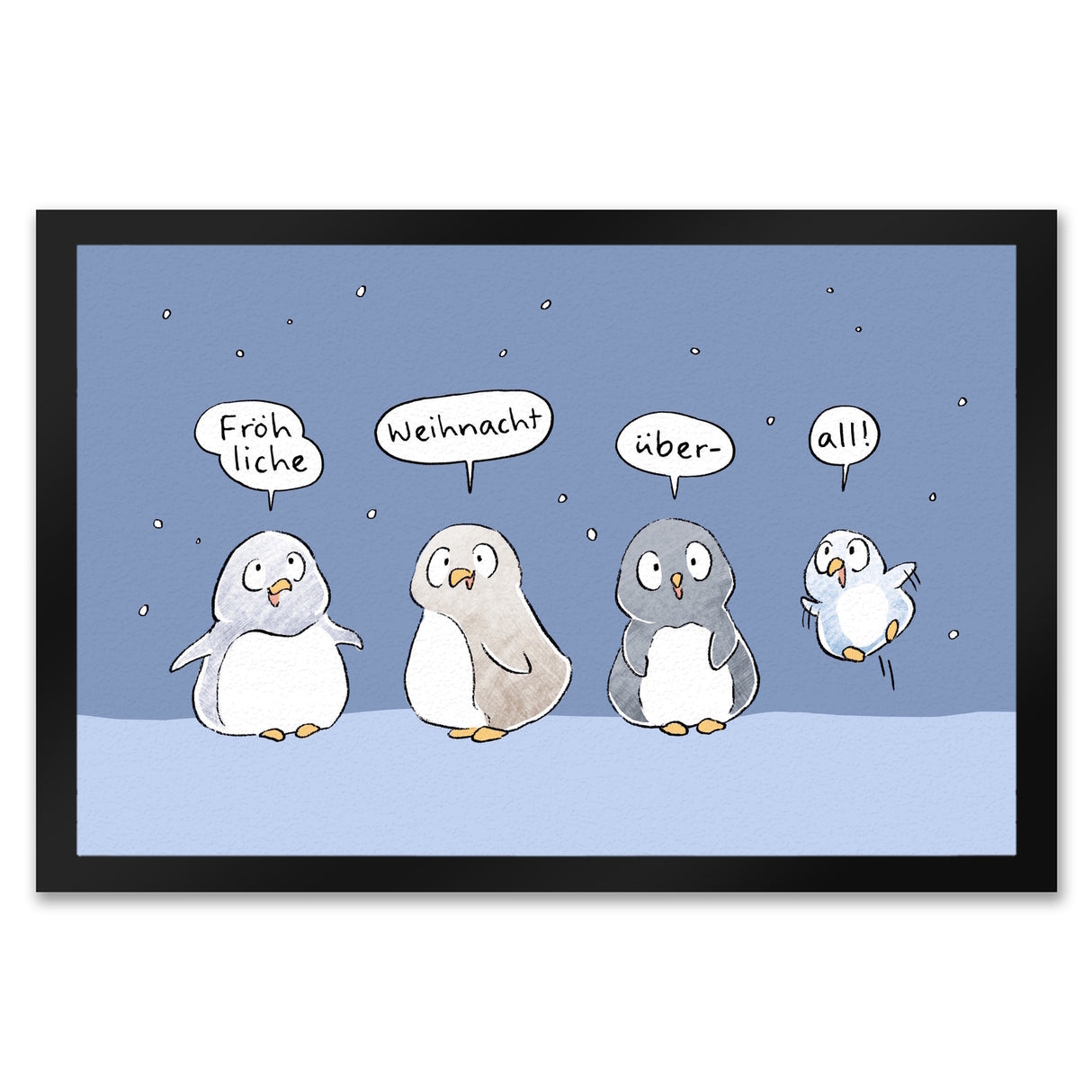 Pinguin Familie Fußmatte in 35x50 cm mit Spruch Fröhliche Weihnacht überall