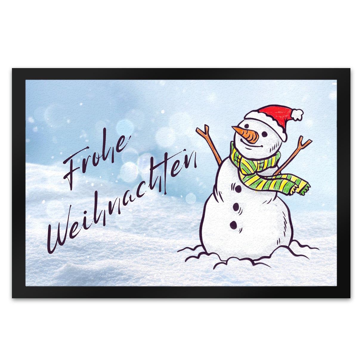 Schneemann mit Mütze Fußmatte in 35x50 cm mit Spruch Frohe Weihnachten