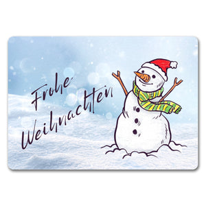 Schneemann mit Mütze Fußmatte in 35x50 cm mit Spruch Frohe Weihnachten