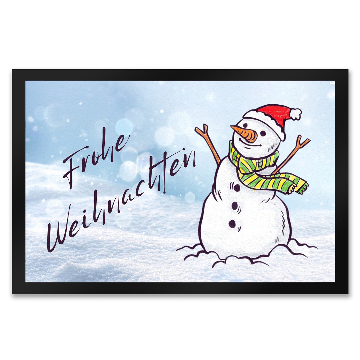 Schneemann mit Mütze Fußmatte in 35x50 cm mit Spruch Frohe Weihnachten