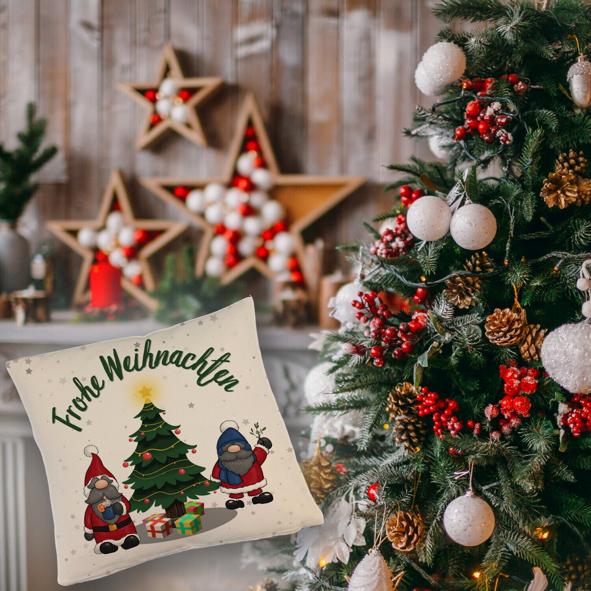Weihnachtswichtel Kissen mit Spruch Frohe Weihnachten