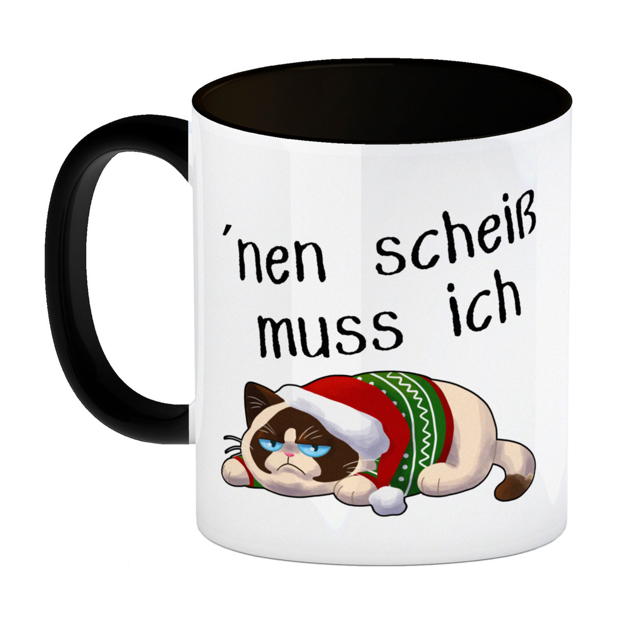 Genervter Kater Kaffeebecher mit Spruch nen scheiß muss ich