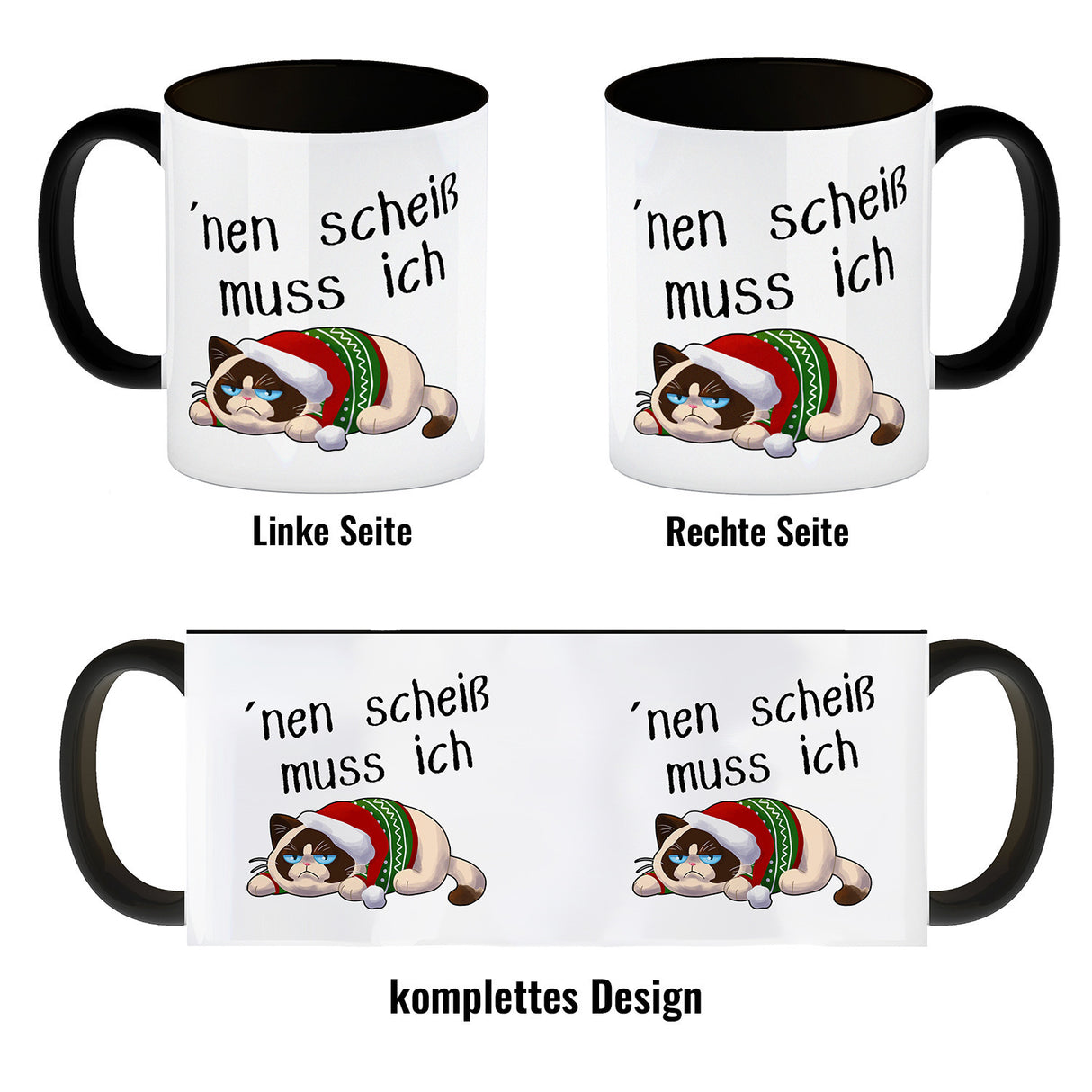 Genervter Kater Kaffeebecher mit Spruch nen scheiß muss ich