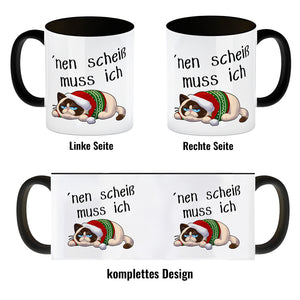 Genervter Kater Kaffeebecher mit Spruch nen scheiß muss ich