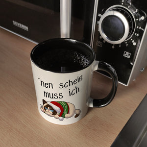 Genervter Kater Kaffeebecher mit Spruch nen scheiß muss ich