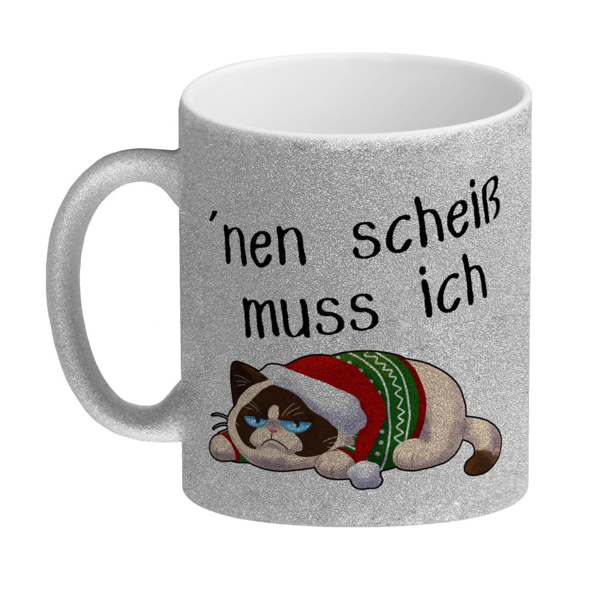 Genervter Kater Kaffeebecher mit Spruch nen scheiß muss ich