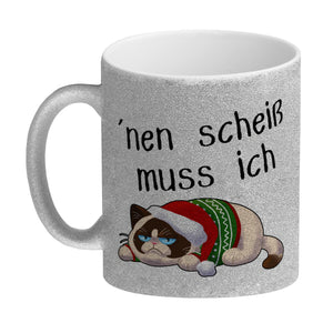Genervter Kater Kaffeebecher mit Spruch nen scheiß muss ich