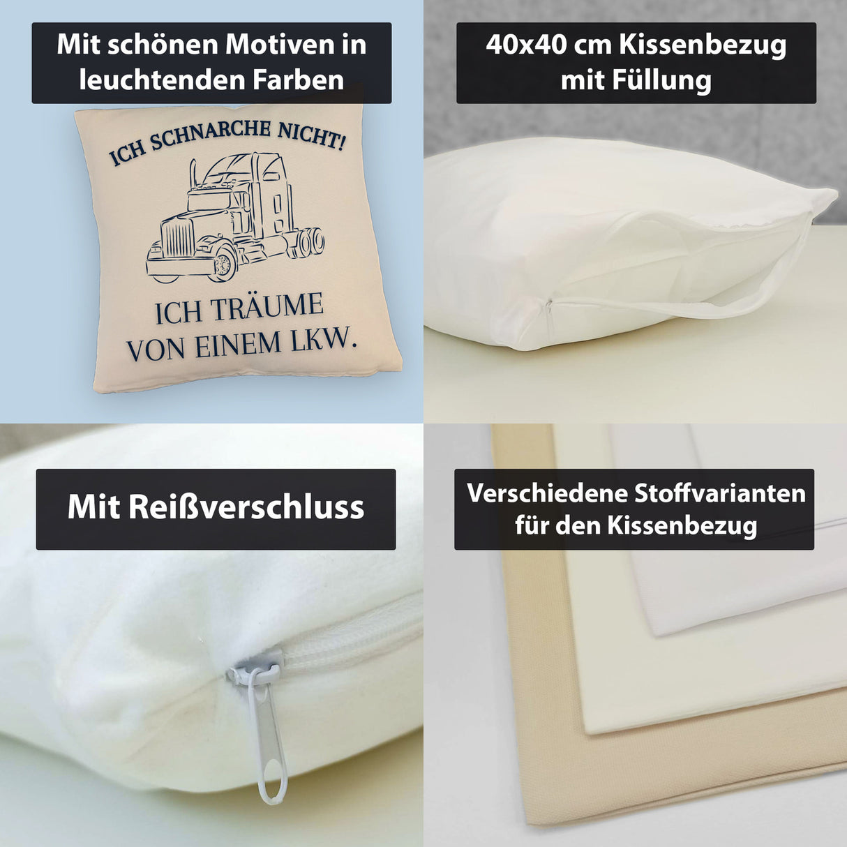 LKW Kissen mit Spruch Ich schnarche nicht