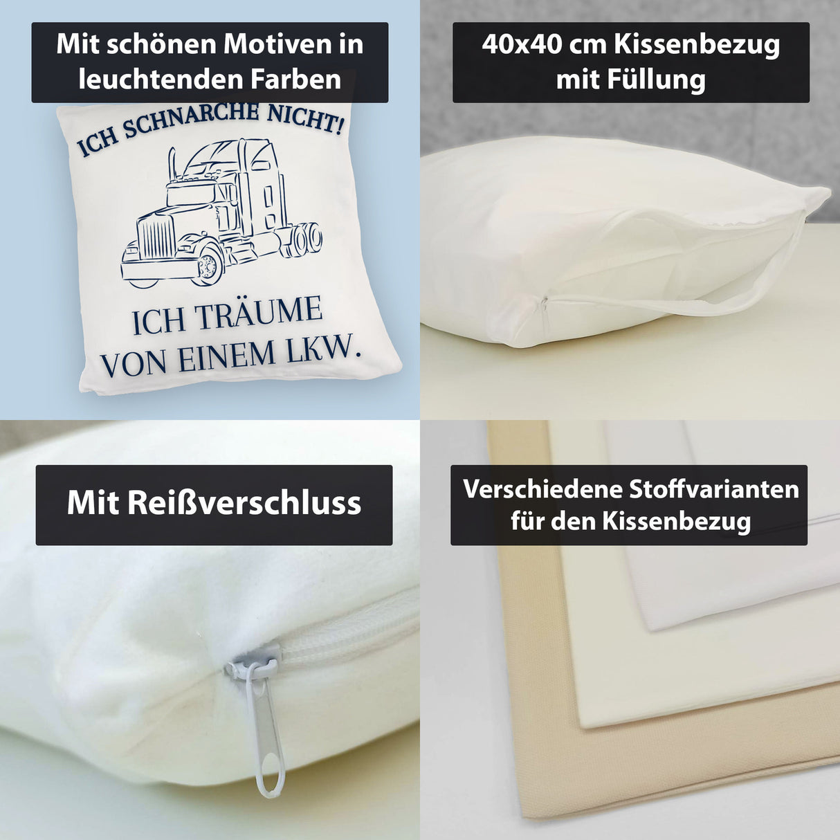 LKW Kissen mit Spruch Ich schnarche nicht