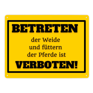 Betreten verboten Metallschild in 15x20 cm mit Spruch Pferde füttern verboten
