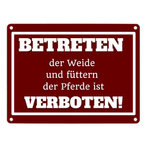Betreten verboten Metallschild in 15x20 cm mit Spruch Pferde füttern verboten