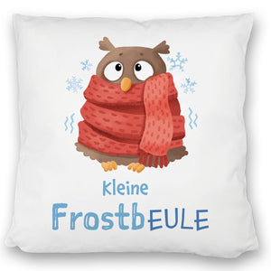 Kleine Frostbeule Kissen mit Spruch niedlicher Eule