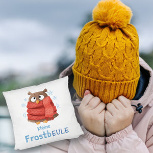 Kleine Frostbeule Kissen mit Spruch niedlicher Eule