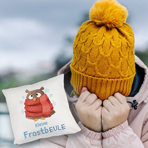 Kleine Frostbeule Kissen mit Spruch niedlicher Eule