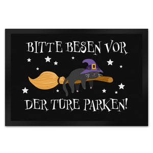 Hexen-Katze auf Besen Fußmatte Bitte Besen vor der Türe parken