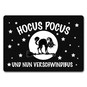 Schwarze Katze mit Zauberspruch Fußmatte - Hocus Pocus Verschwindibus