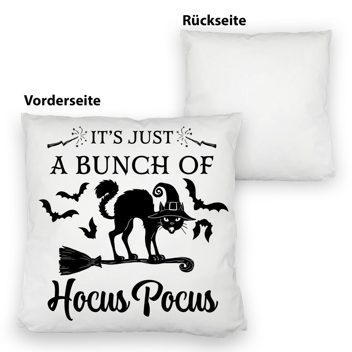 Schwarze Katze Halloween Kissen mit Spruch A Bunch of Hocus Pocus