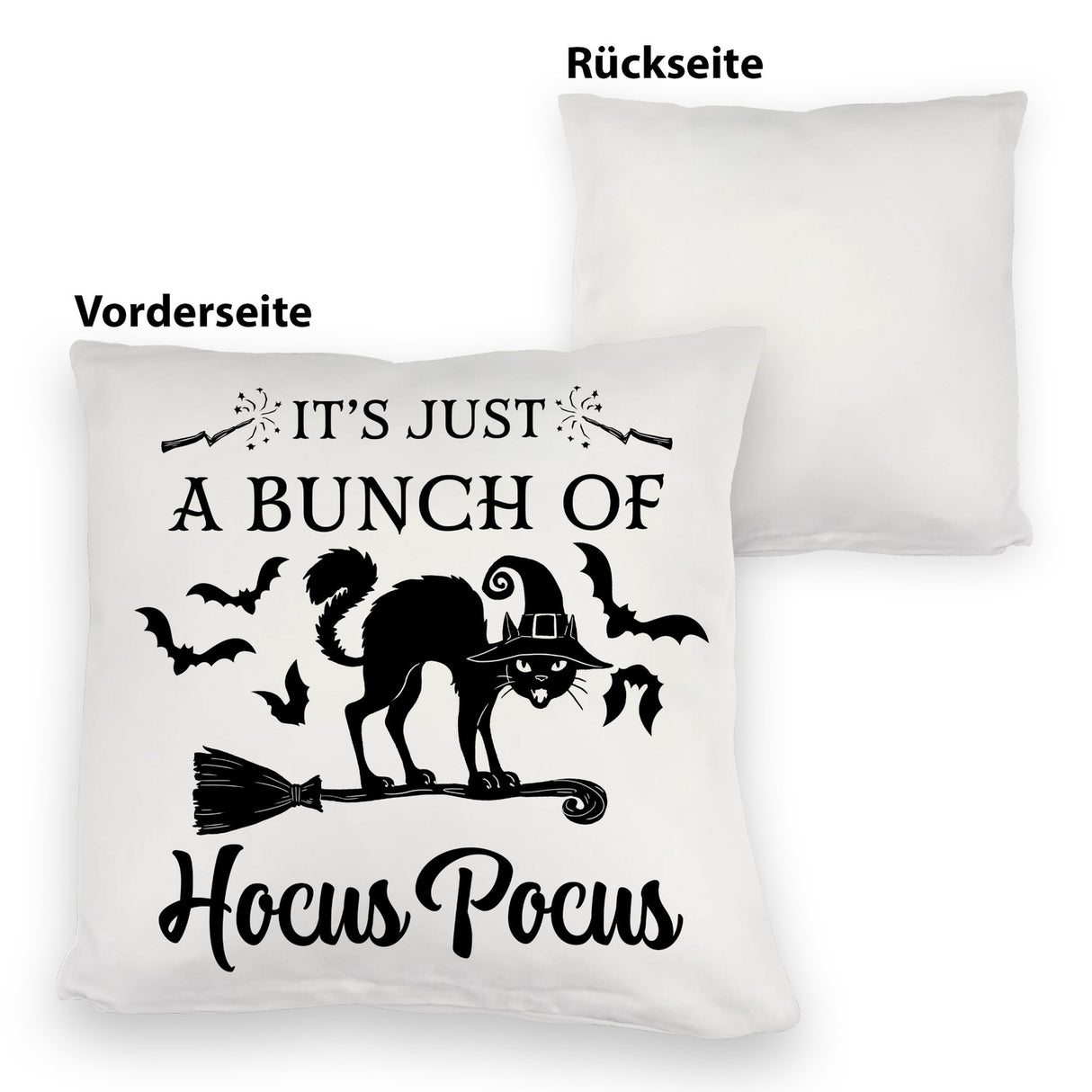 Schwarze Katze Halloween Kissen mit Spruch A Bunch of Hocus Pocus