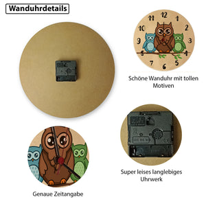 Eulen auf Ast Wanduhr