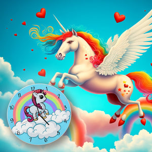 Einhorn mit Regenbogen Mädchen Wanduhr