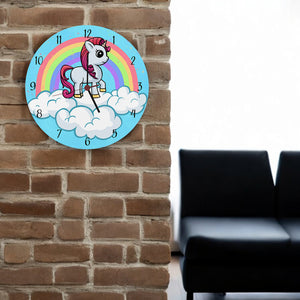 Einhorn mit Regenbogen Mädchen Wanduhr