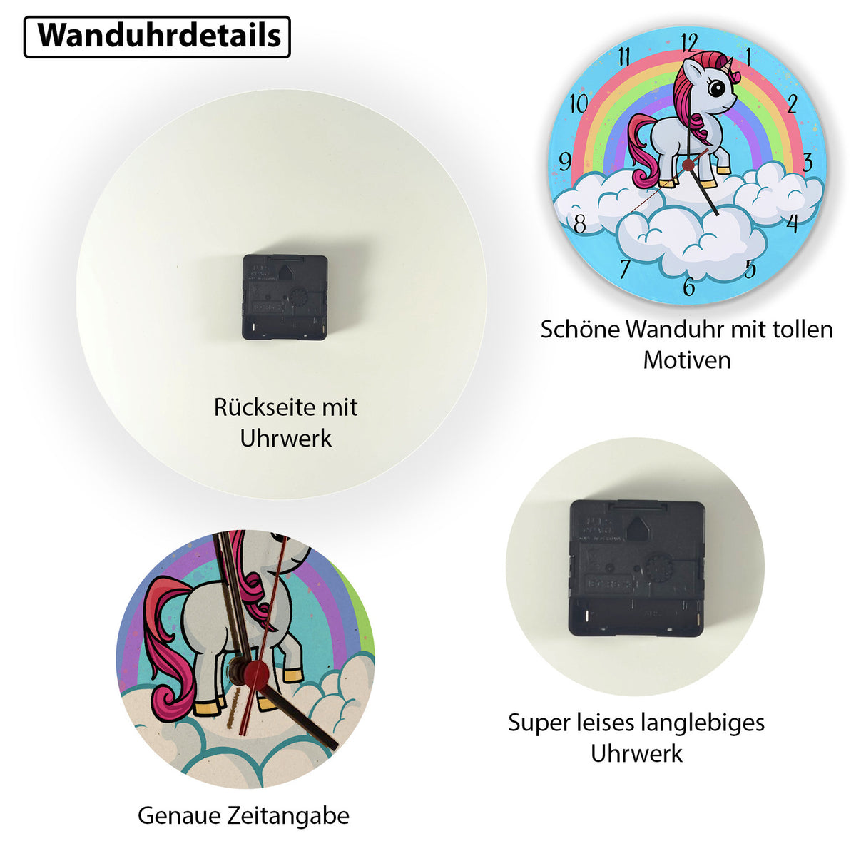 Einhorn mit Regenbogen Mädchen Wanduhr