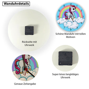 Einhorn mit Regenbogen Mädchen Wanduhr