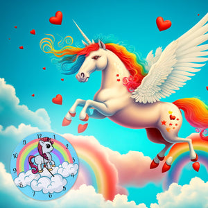 Einhorn mit Regenbogen Mädchen Wanduhr