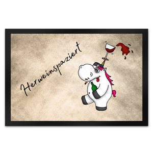 Einhorn Wein Fußmatte in 35x50 cm mit Spruch Herweinspaziert