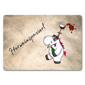 Einhorn Wein Fußmatte in 35x50 cm mit Spruch Herweinspaziert