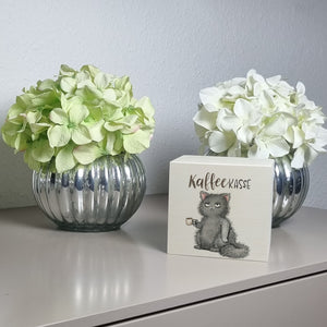 Katze mit Tasse Spardose mit Spruch Kaffeekasse