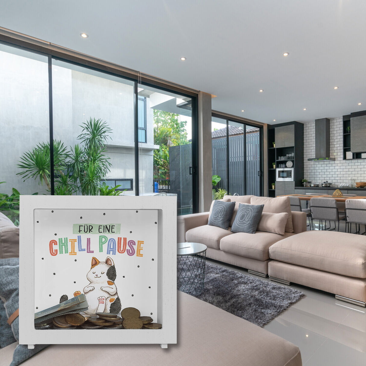Glückskatze Spardose mit Spruch Für eine Chill Pause