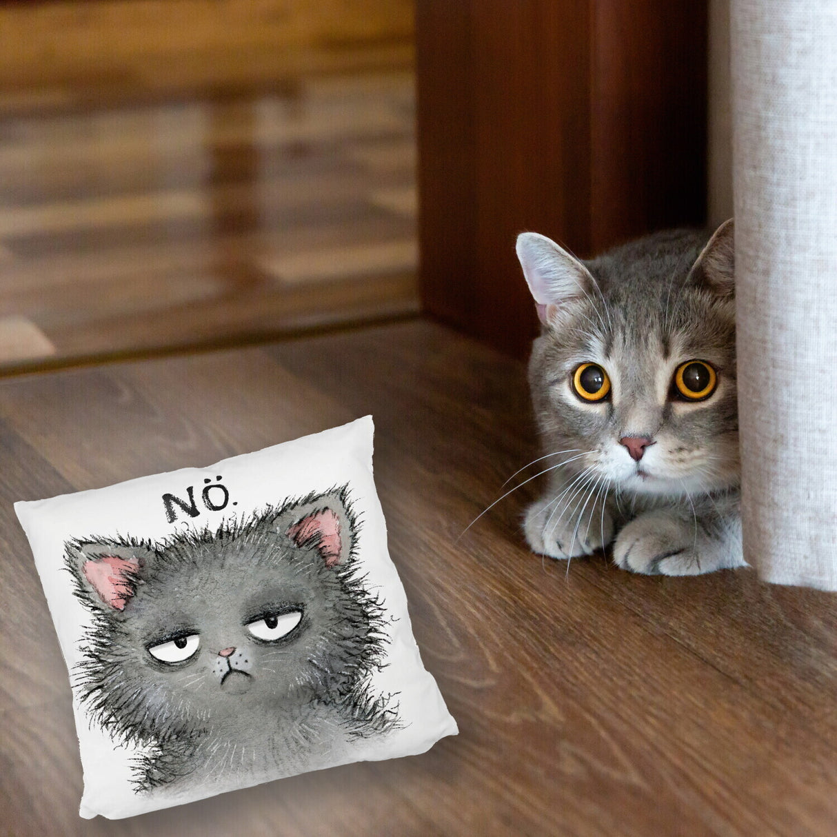 Genervte Katze Kissen mit Spruch Nö
