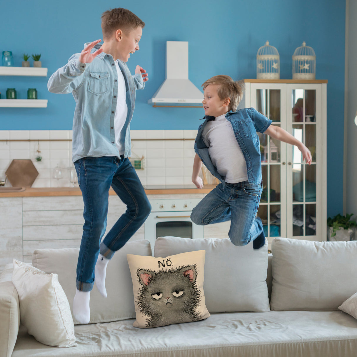 Genervte Katze Kissen mit Spruch Nö