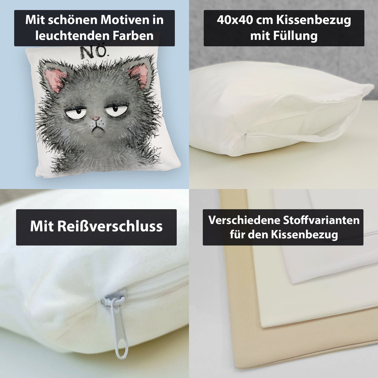 Genervte Katze Kissen mit Spruch Nö
