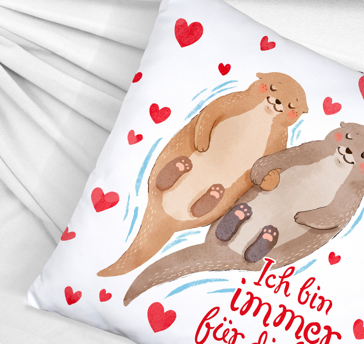 Verliebtes Otter Paar Kissen mit Spruch Ich bin immer für dich da