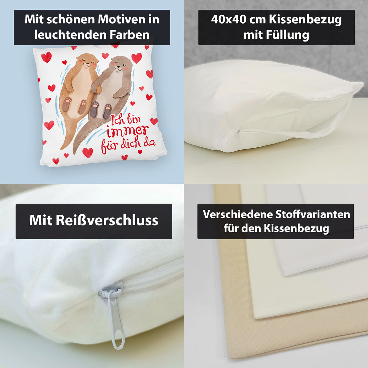 Verliebtes Otter Paar Kissen mit Spruch Ich bin immer für dich da