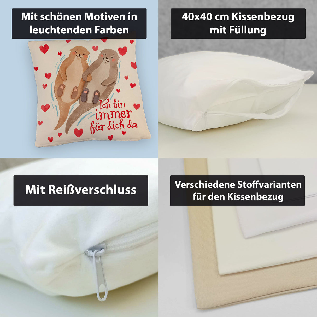 Verliebtes Otter Paar Kissen mit Spruch Ich bin immer für dich da