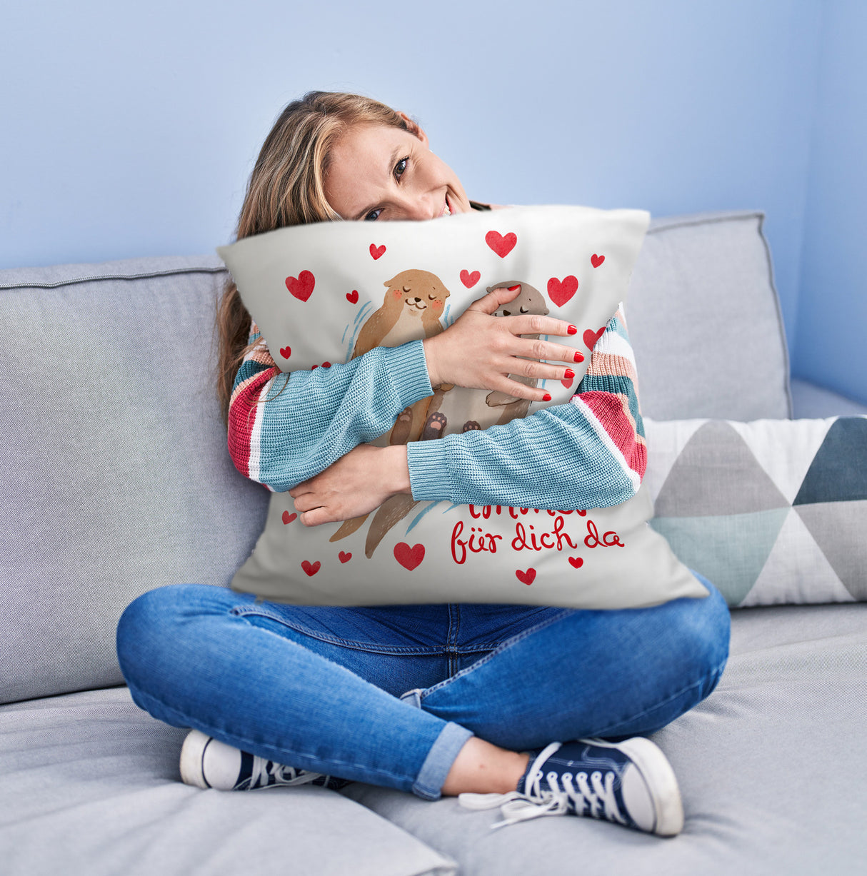 Verliebtes Otter Paar Kissen mit Spruch Ich bin immer für dich da