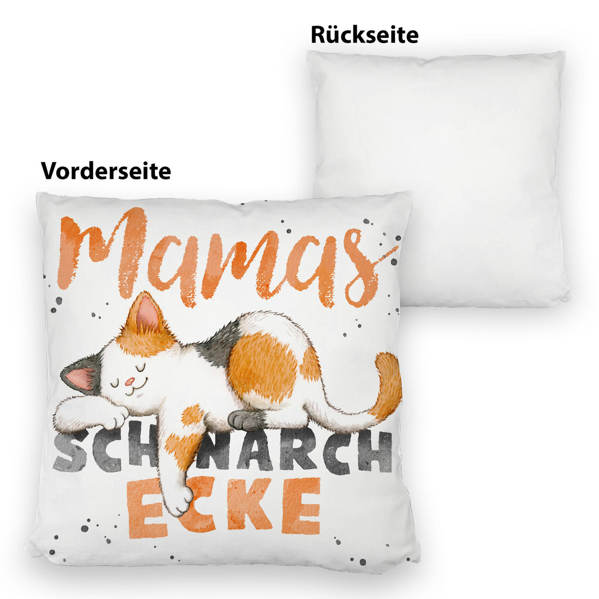 Orange Katze Kissen mit Spruch Mamas Schnarchecke