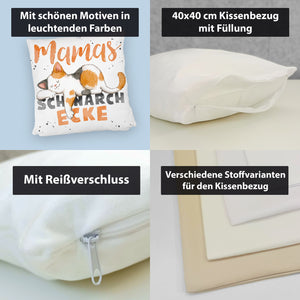 Orange Katze Kissen mit Spruch Mamas Schnarchecke