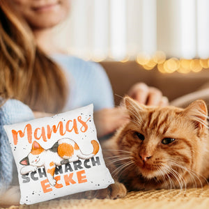 Orange Katze Kissen mit Spruch Mamas Schnarchecke