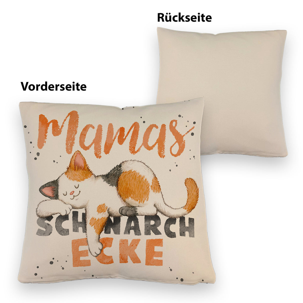 Orange Katze Kissen mit Spruch Mamas Schnarchecke