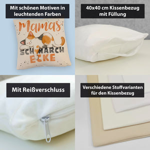 Orange Katze Kissen mit Spruch Mamas Schnarchecke